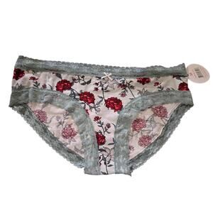 Splendies Floral Lace Trim Bikini Panties - 3X White & Red Roses